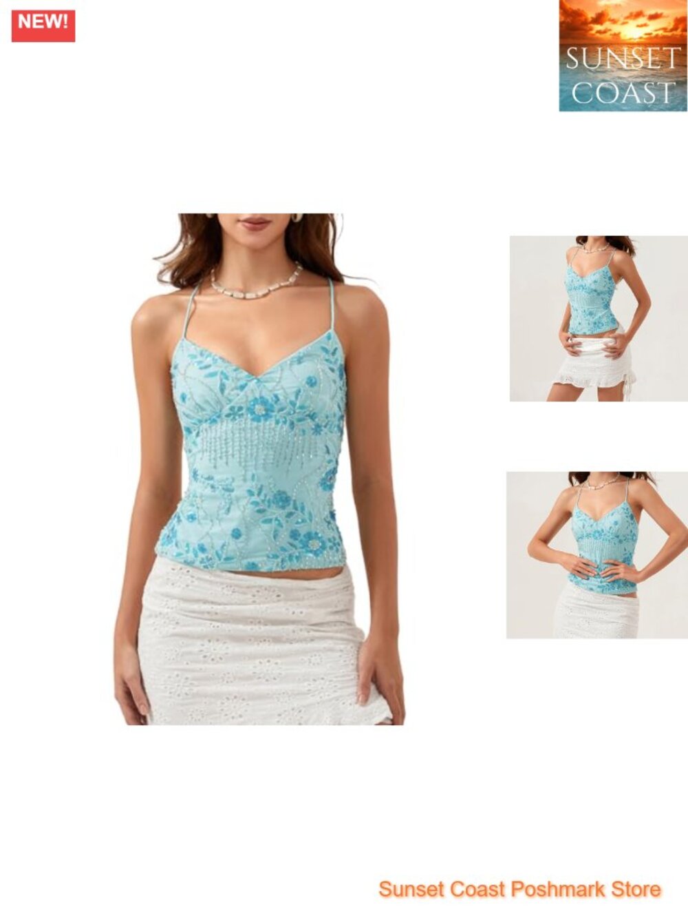 Women's V Neck Sequin Cami Top Sparkly Sleeveless Tank Clubwear